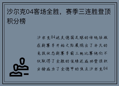 沙尔克04客场全胜，赛季三连胜登顶积分榜